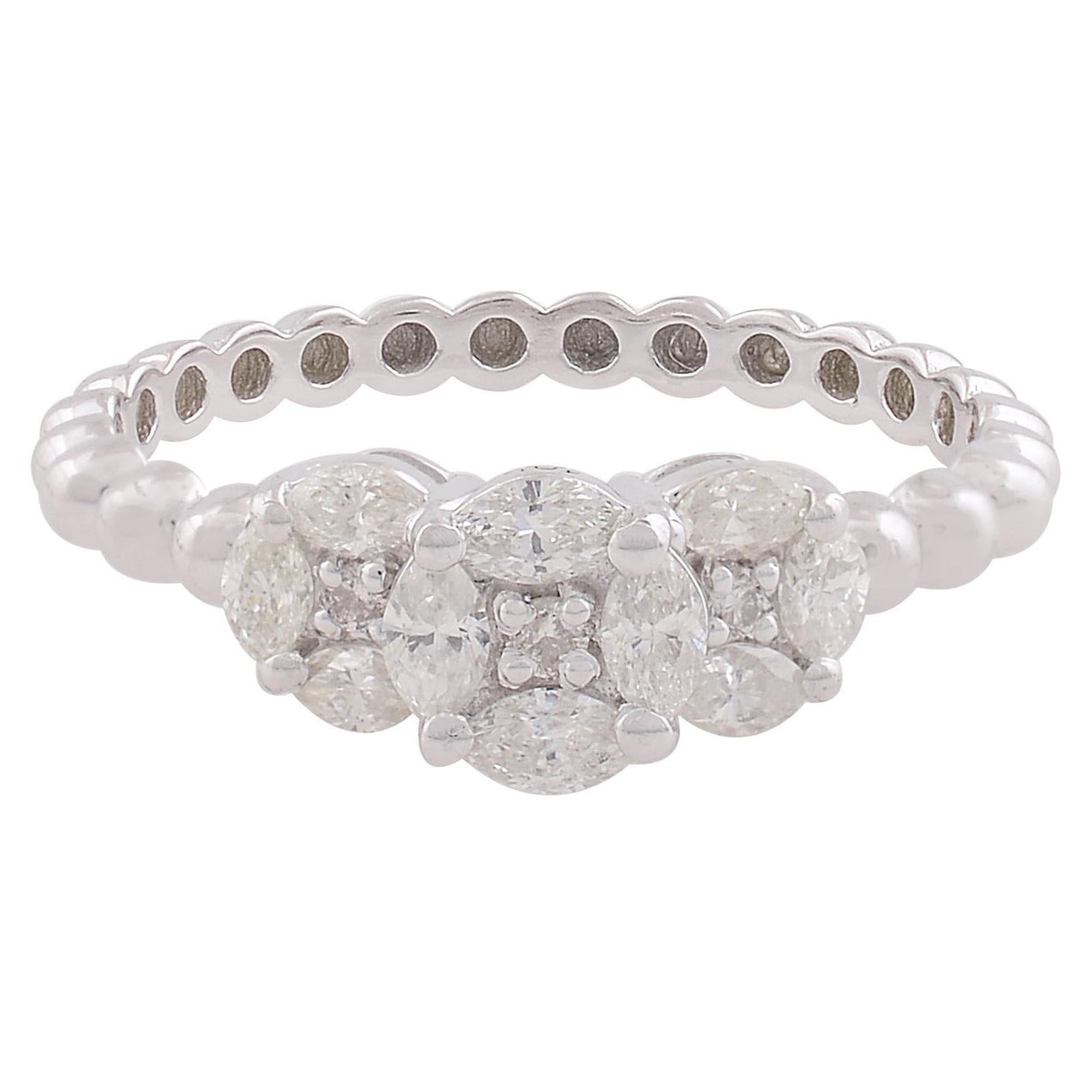 0,64 quilates SI/HI Anillo de Promesa de Diamante Marquesa Redondo Joyas de Oro Blanco de 10 Quilates