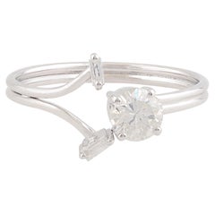 0.61 Carat SI/H Baguette Round Brilliant Cut Diamond Promise Ring 10k White Gold