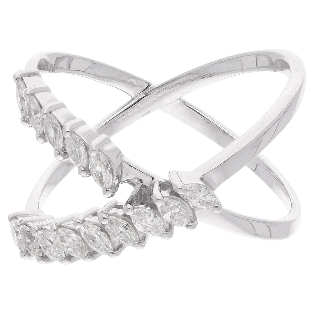 Anillo en cruz con diamante marquesa SI/H de 0,47 quilates, oro blanco de 18 quilates