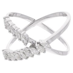 Anillo en cruz con diamante marquesa SI/H de 0,47 quilates, oro blanco de 18 quilates