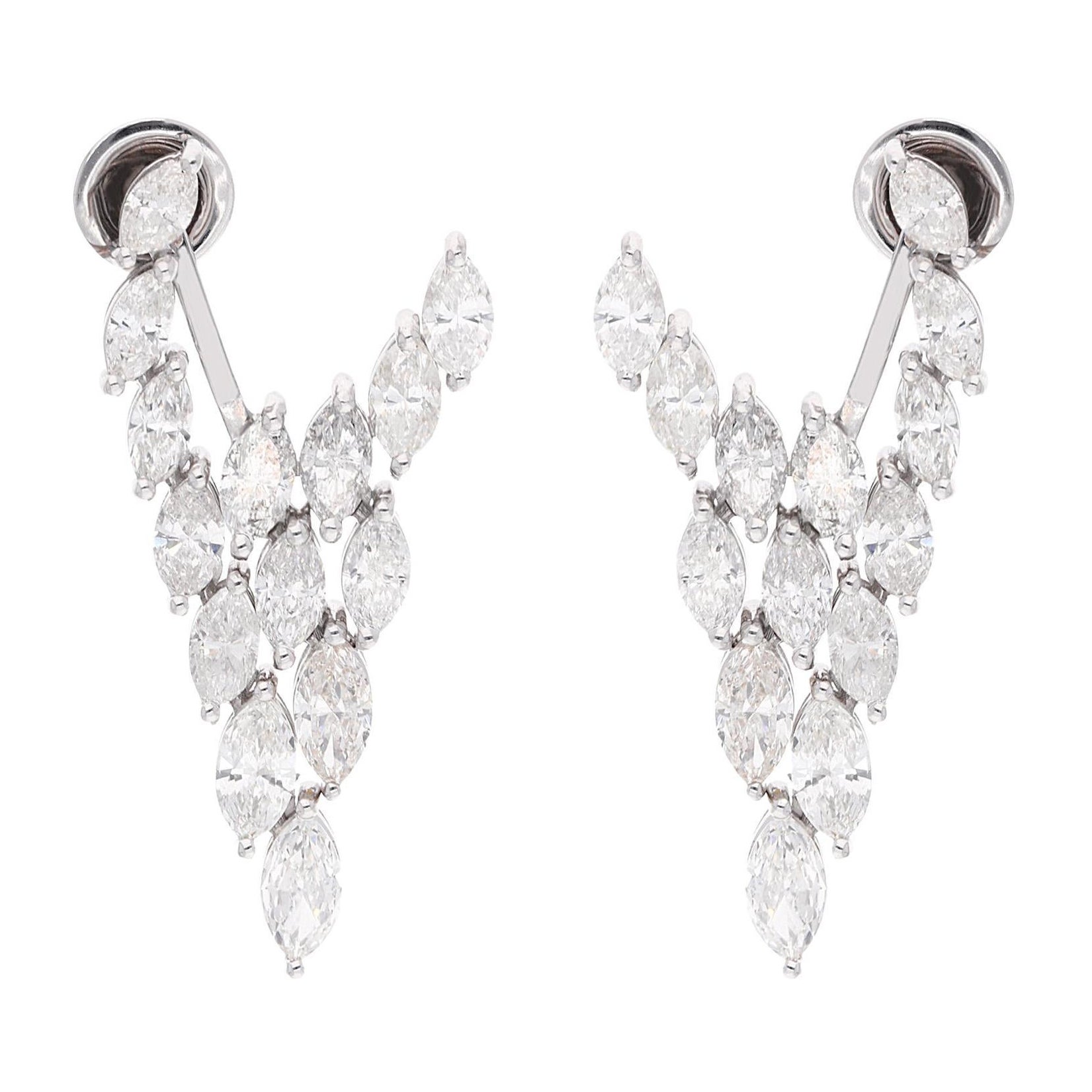6.65 Ct SI/HI Marquise Shape Diamond Jacket Earrings 18 Karat White Gold Jewelry