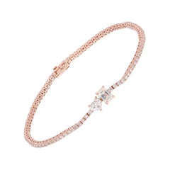 Pulsera de tenis con diamantes talla esmeralda y corazón de 2,10 quilates, oro rosa de 14 quilates