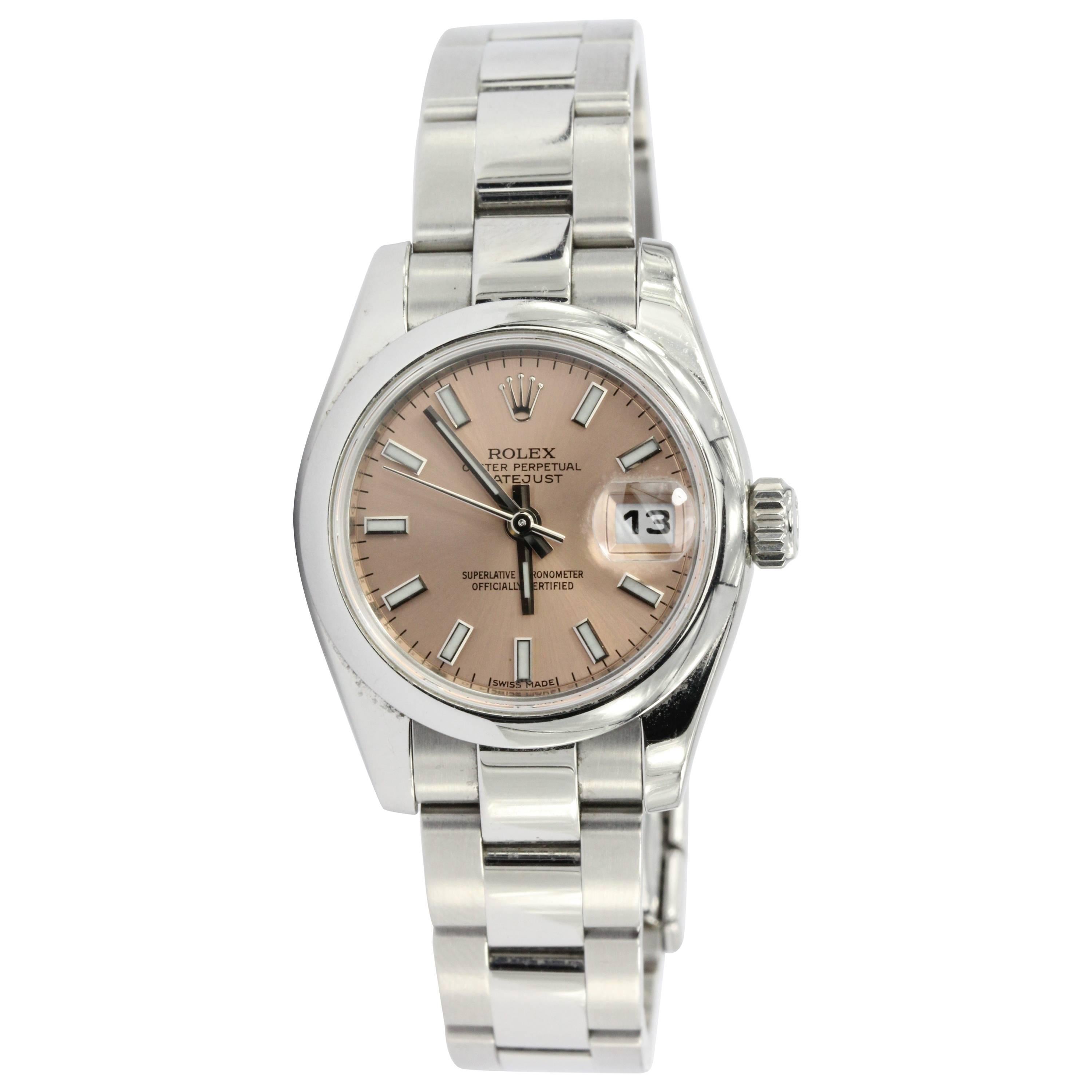 Rolex Ladies Stainless Steel Datejust Custom Pink Dial Automatic Wristwatch