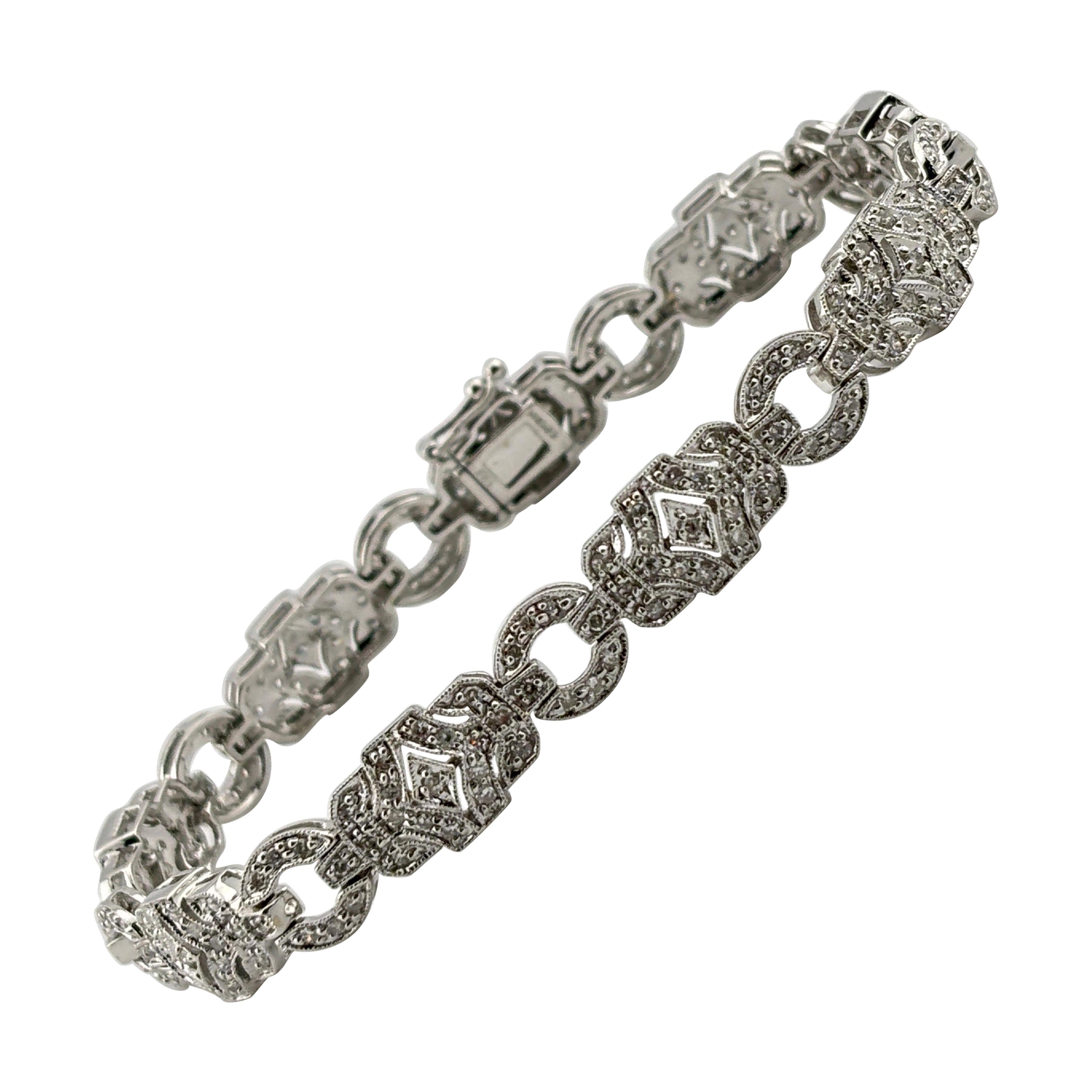 Art Deco Styled Natural Diamond Bracelet 14k White Gold