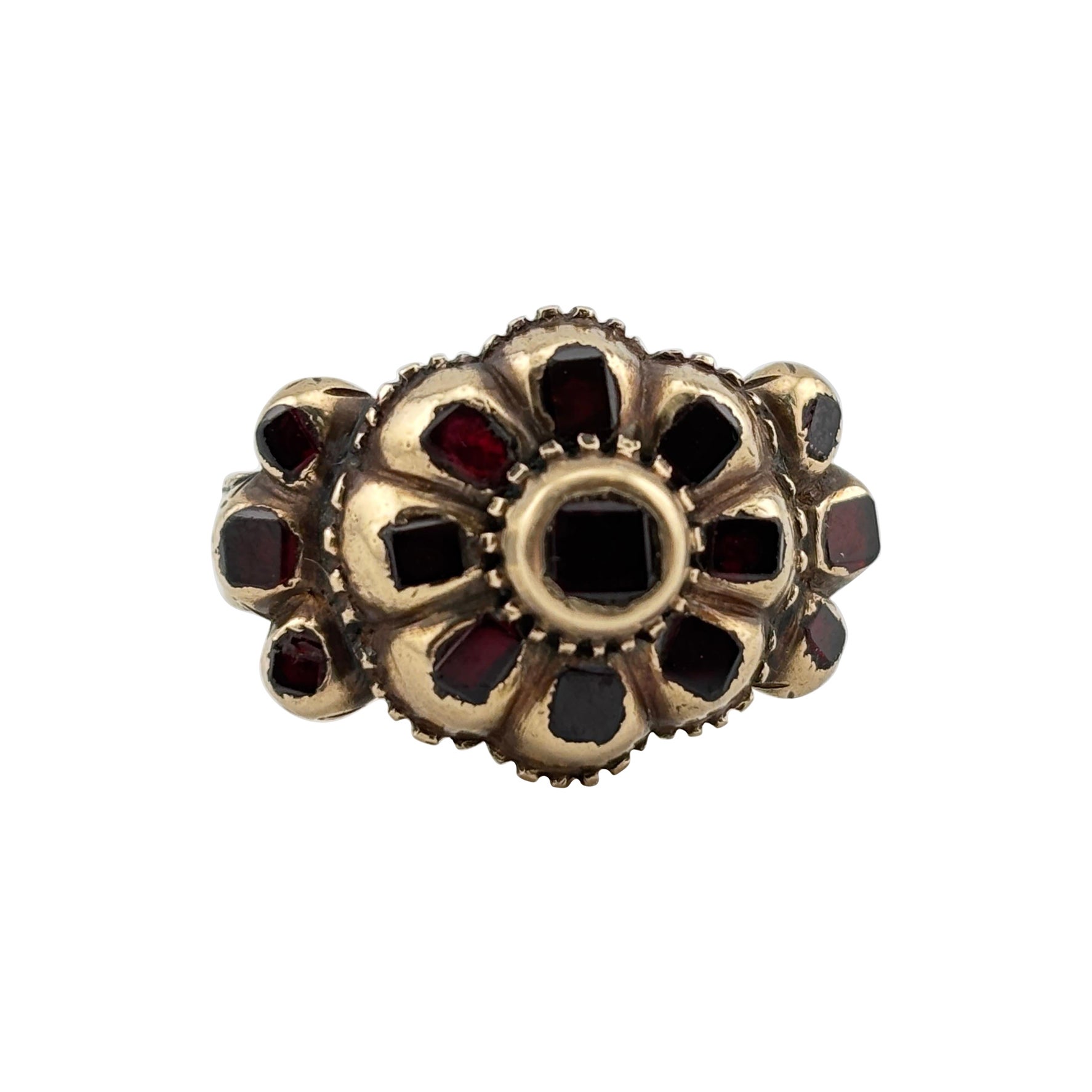 Antique Iberian Table Cut Garnet Ring 18k Yellow Gold