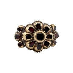 Antique Iberian Table Cut Garnet Ring 18k Yellow Gold