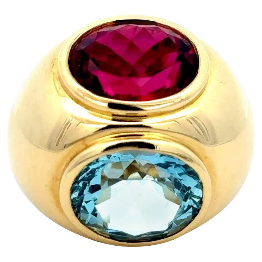 Tiffany & Co, Aquamarine and Rubellite Ring 18K Yellow Gold
