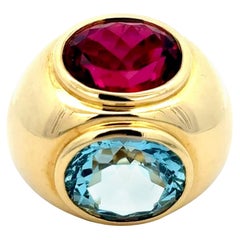 Tiffany & Co., Anello con acquamarina e rubellite in oro giallo 18 carati
