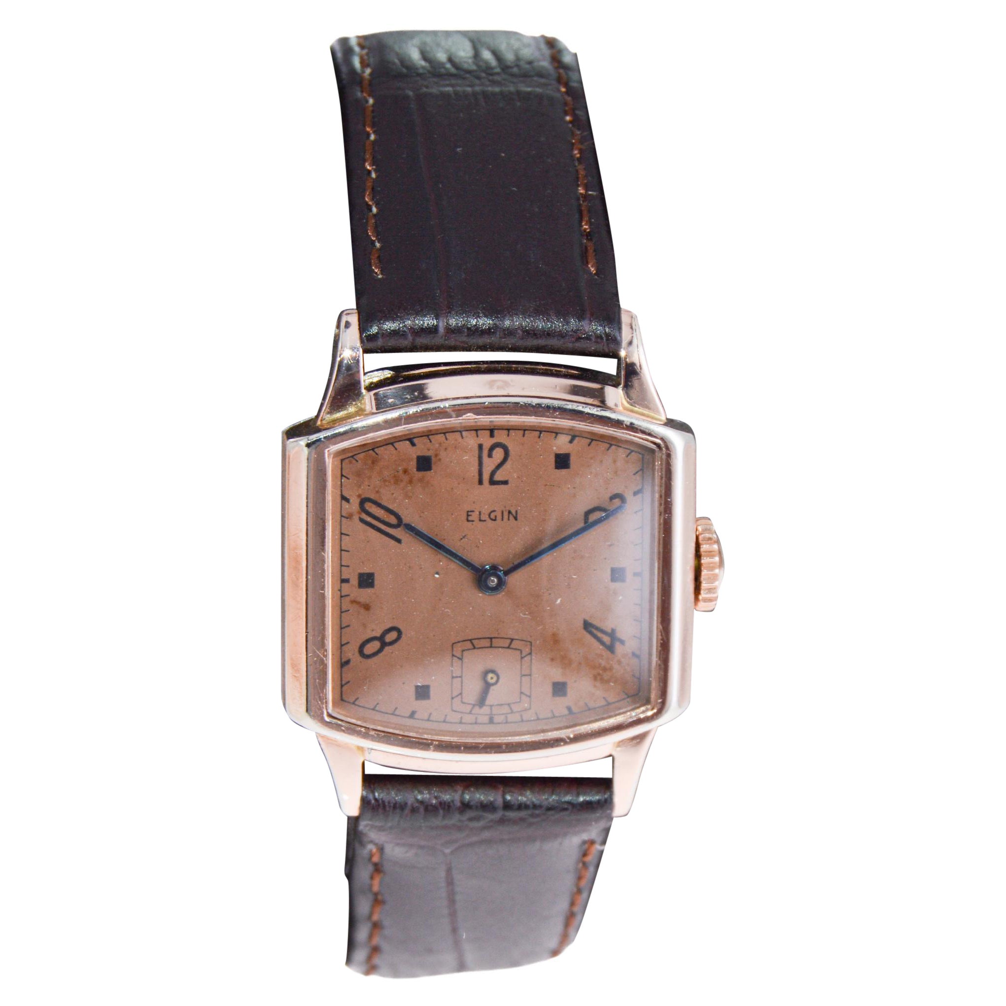 Elgin Rose Gold Filled Art Deco Watch Tortue Shaped Watch from 1940's