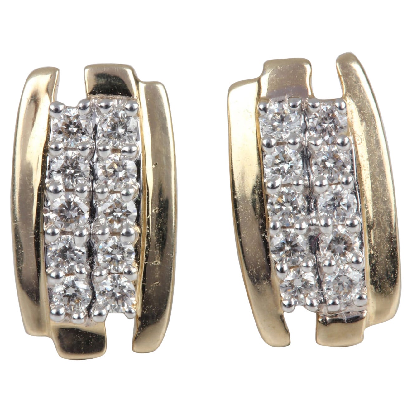 Boucles d'oreilles en or jaune 14k avec diamants naturels en pavé Cadeau de mariage unique pour les femmes.