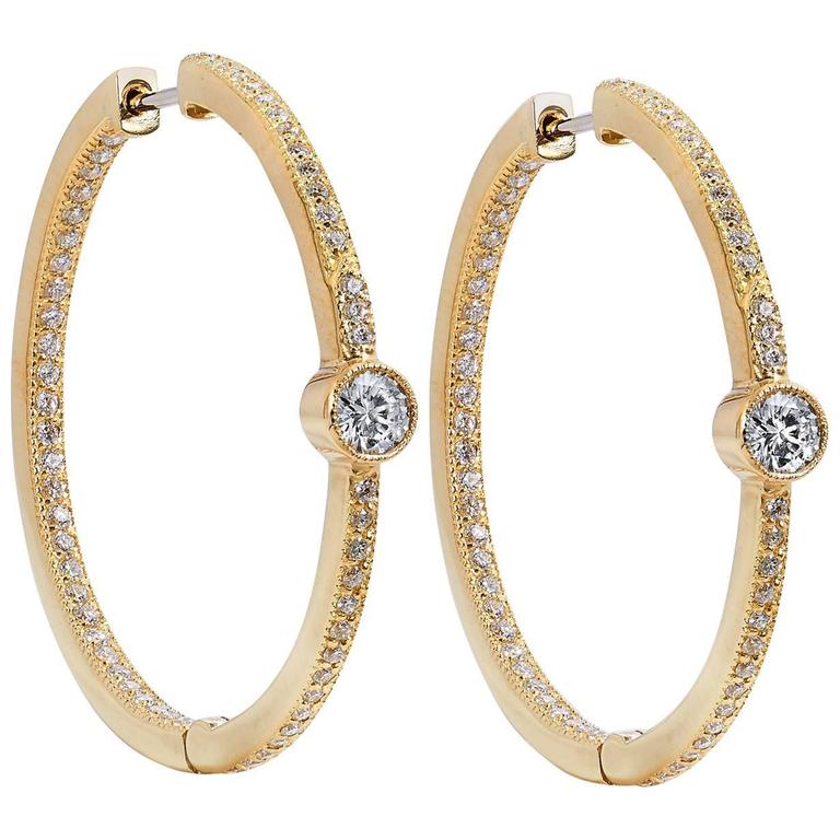 1 59 Carat Diamond 18 Karat Yellow Gold Hoop Earrings At 1stdibs 1 59 Carat Diamond 18 Karat Yellow Gold Hoop Earrings For