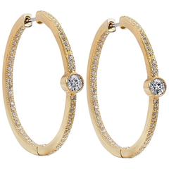 1.59 Carat Diamond 18 Karat Yellow Gold Hoop Earrings