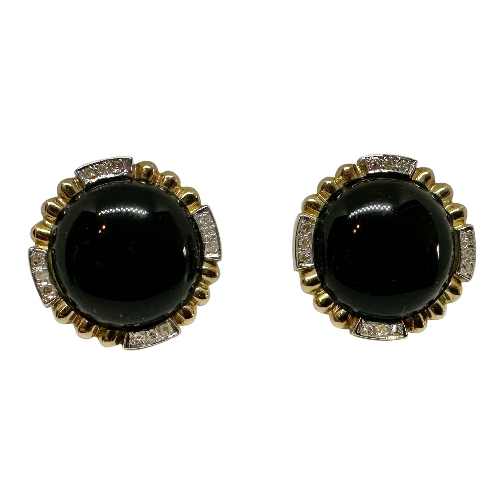 Pendientes Diamante Ónix Negro Clásico Oro Blanco 14 Kilates Oro Amarillo