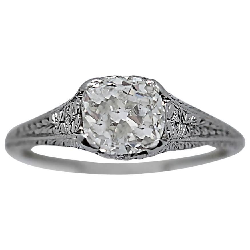 Art Deco 1.20 Carat Diamond White Gold Engagement Ring For Sale