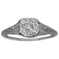 Art Deco 1.20 Carat Diamond White Gold Engagement Ring