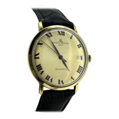 V Rare 18K Gold Baume & Mercier Geneve Baumatic 30 jewels ref 35048 Watch w Date