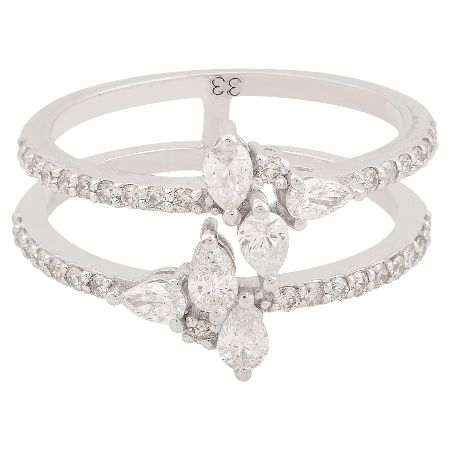 0,66 carati SI/H Pear Round Diamond Fine Double Band Ring Oro bianco 18 carati in vendita