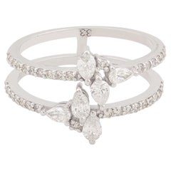 0.66 Carat SI/H Pear Round Diamond Fine Double Band Ring 18 Karat White Gold