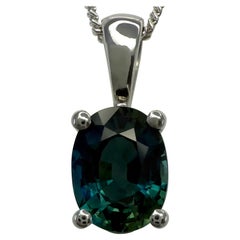 1.00 Carat Teal Blue Sapphire Platinum Oval Cut Solitaire Pendant Necklace VVS