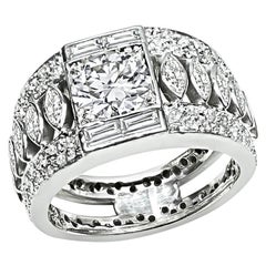 Años 50 Diamante central de 1,29 ct Diamante lateral de 2,00 ct Anillo de platino