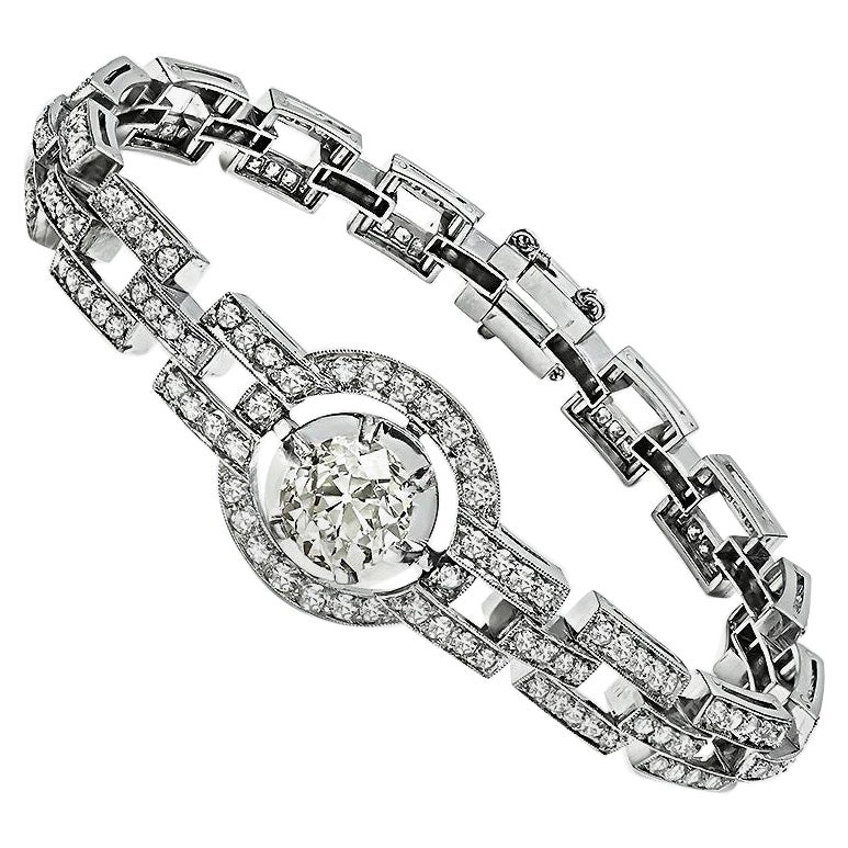 Art Deco 1.80ct Center Diamond 3.50ct Side Diamond Platinum Bracelet