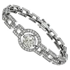 Art Deco 1.80ct Center Diamond 3.50ct Side Diamond Platinum Bracelet