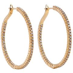 1.14 Carat Diamond 18 Karat Yellow Gold Diamond Hoop Earrings