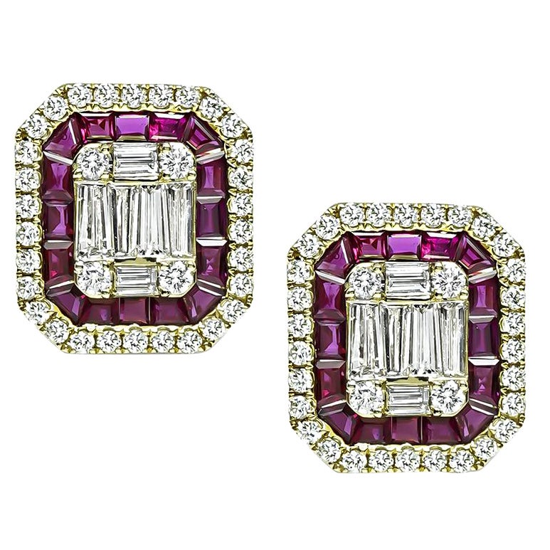2.00ct Diamant 1.50ct Rubin Gold Ohrstecker
