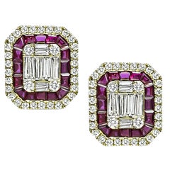 2.00ct Diamond 1.50ct Ruby Gold Stud Earrings