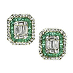 2,00 Karat Diamant 1,50 Karat Smaragd Gold Ohrstecker
