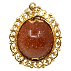 Vintage 18K Gold Goldstone Cabochon Ball Pendant