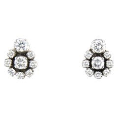 Boucles d'oreilles avec diamants taille brillant jusqu'à 1.30ct - 3.9 grammes - or blanc 14k