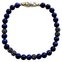 Spiritual Beads Bracelet Sterling Silver with Lapis and Pave Sapphires, 6mm