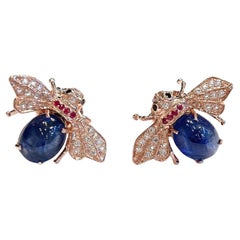 Pendientes Bochic "Orient" de zafiro azul y rubí engastados en oro amarillo de 18 quilates y plata