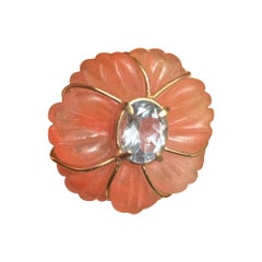 ANILLO DE COCTEL FLORA, Cuarzo sandía, Topacio azul y Oro 14k