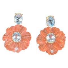 FLORA EARRINGS, Watermelon Quartz, Blue Topaz & 14k Gold