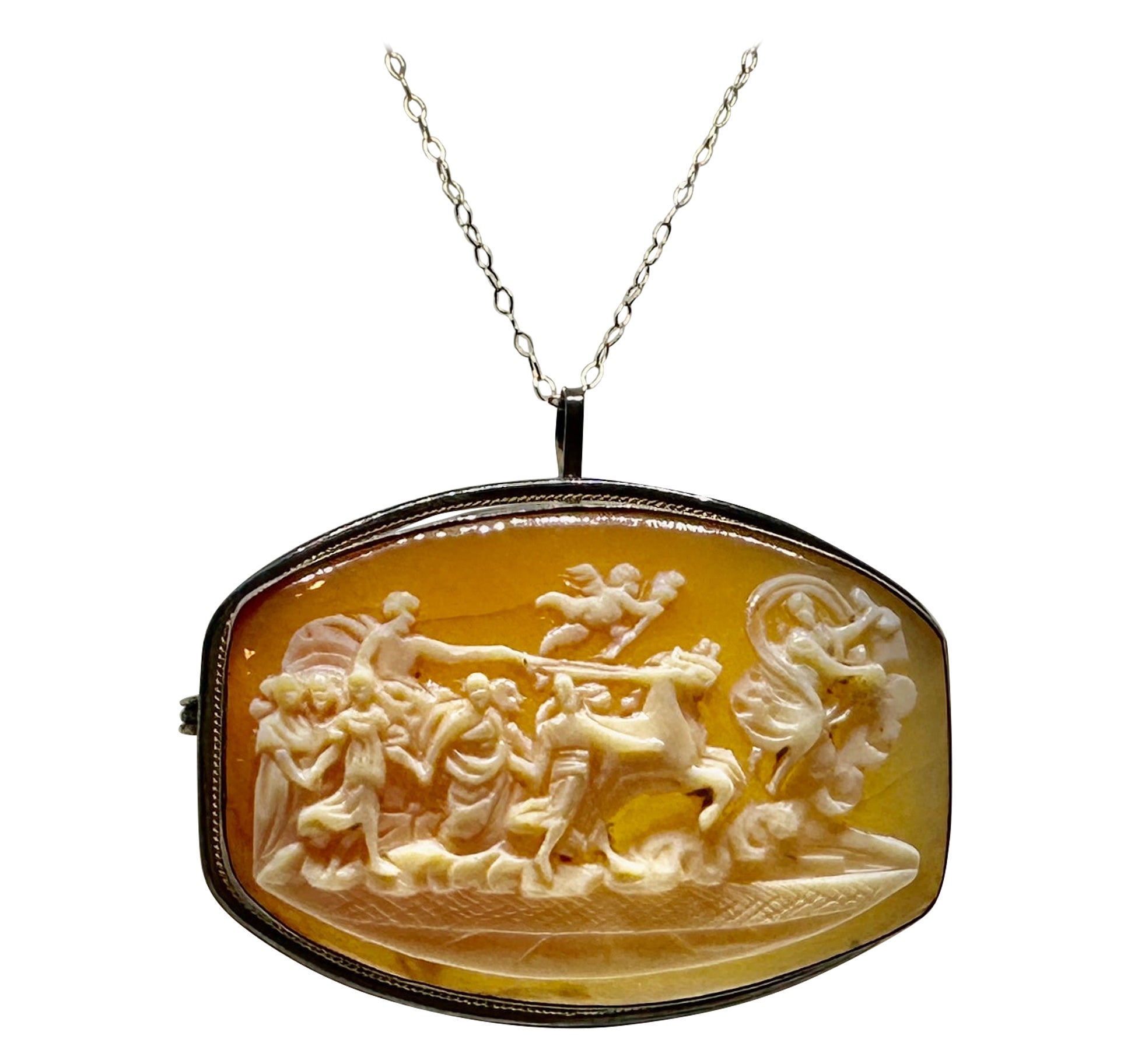 Aurora And Apollo Chariot Of The Sun Cameo Pendant Brooch Necklace Antique For Sale