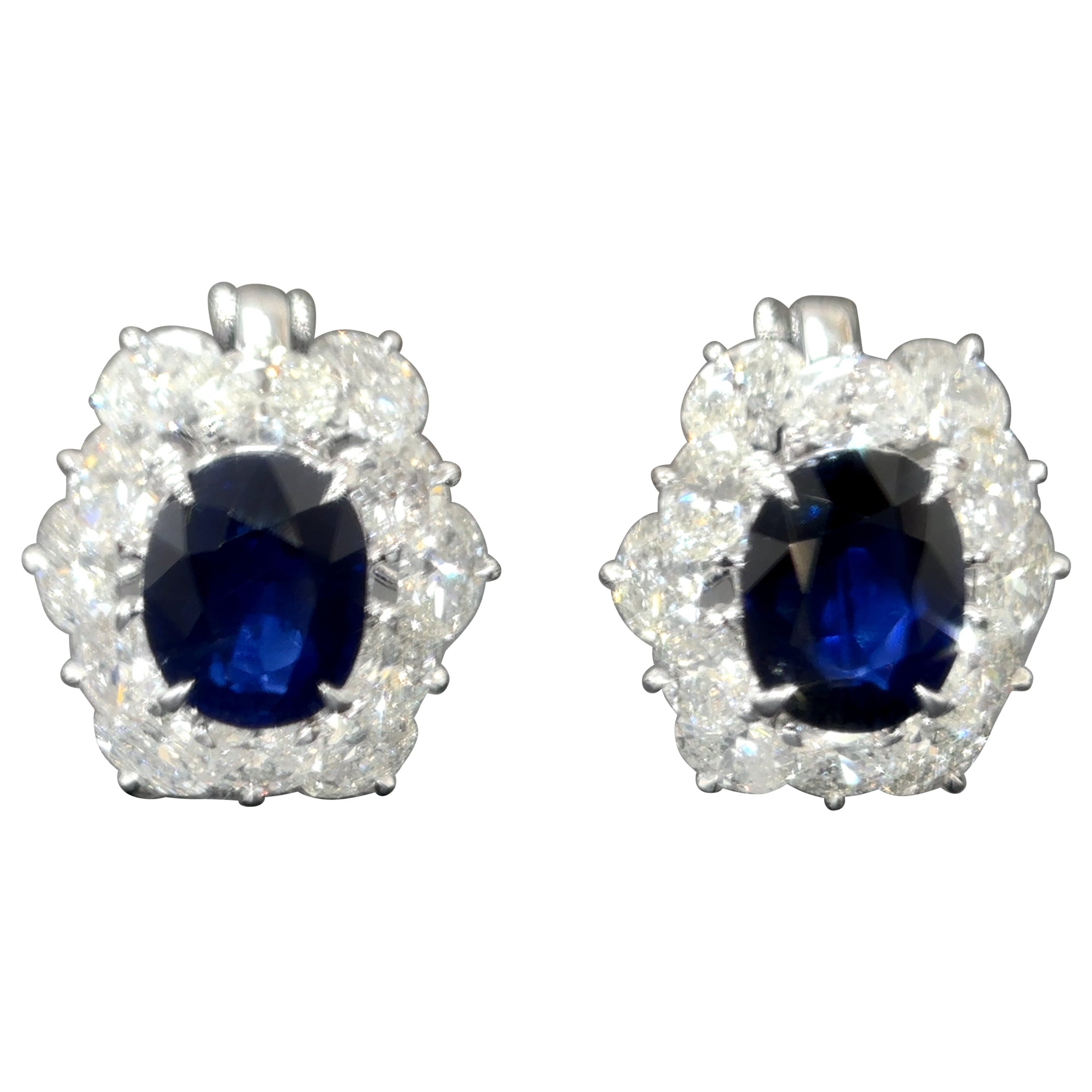 Pendientes de diamantes blancos zafiro azul de Birmania sin calor certificados por Gubelin de 2,51 quilates