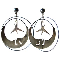 Los Castillo Mexican Sterling Silver Moon And Stars Mobile Earrings