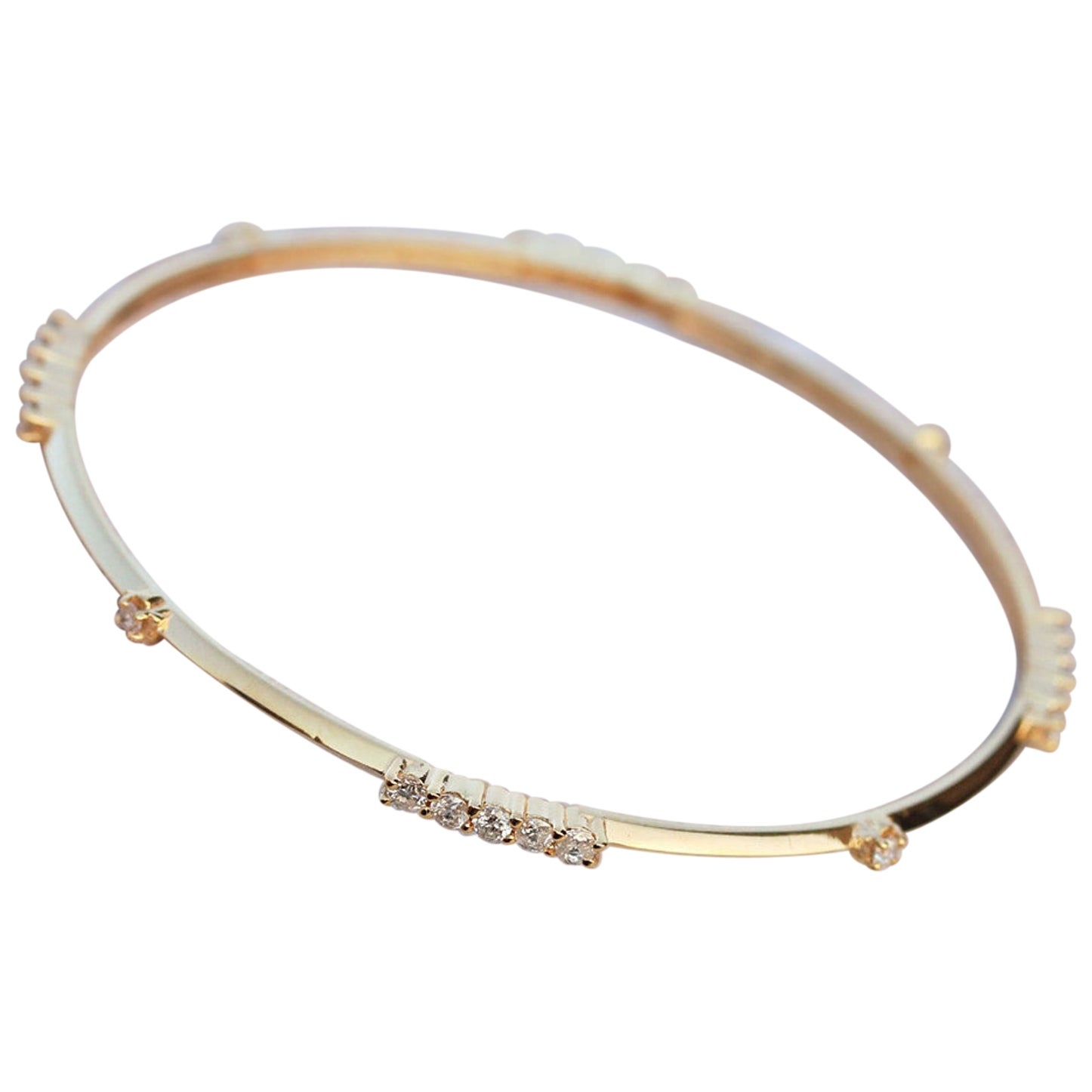 14k Solid Gold Natural Pave Diamond Bracelet Sleek Bangle Bracelet For Women.