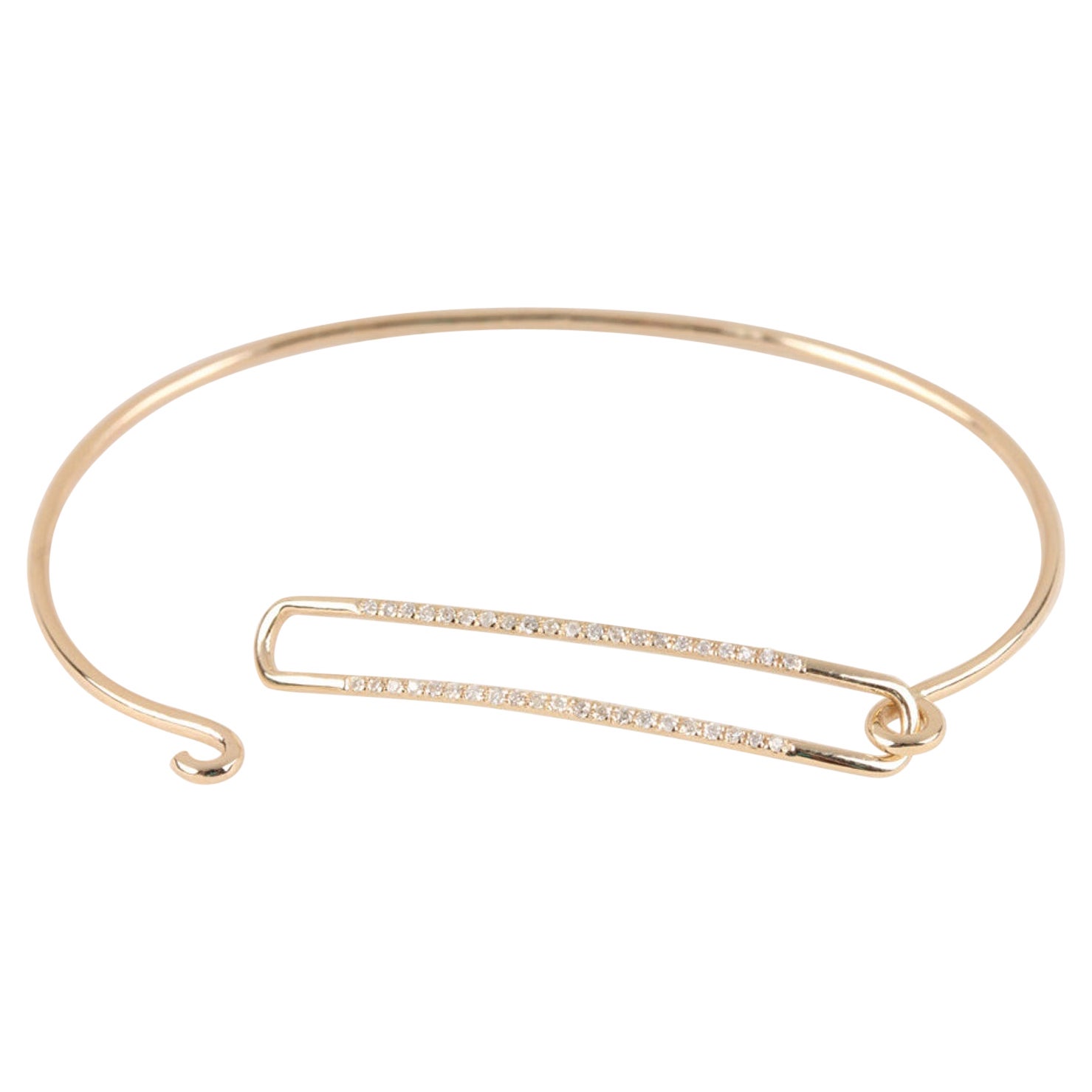14k Solid Gold Natural Pave Diamond Bracelet Openable Cuff Bracelet For Women. For Sale