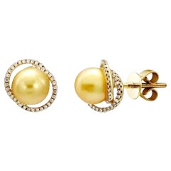 Every Day Pearl Diamond Yellow 14k Gold Earrings Stud  for Her