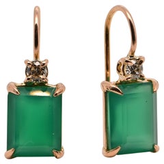 Earrings Green Onyx Diamants 0, 12 Carats Yellow Gold 18 Carats