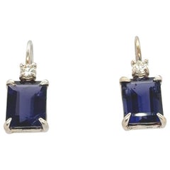 Earrings Iolite Diamonds 0, 12 Carats White Gold 18 Carats