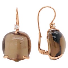 Lever-Back Earrings Smoky Quartz, Diamonds on Pink Gold 18 Carat