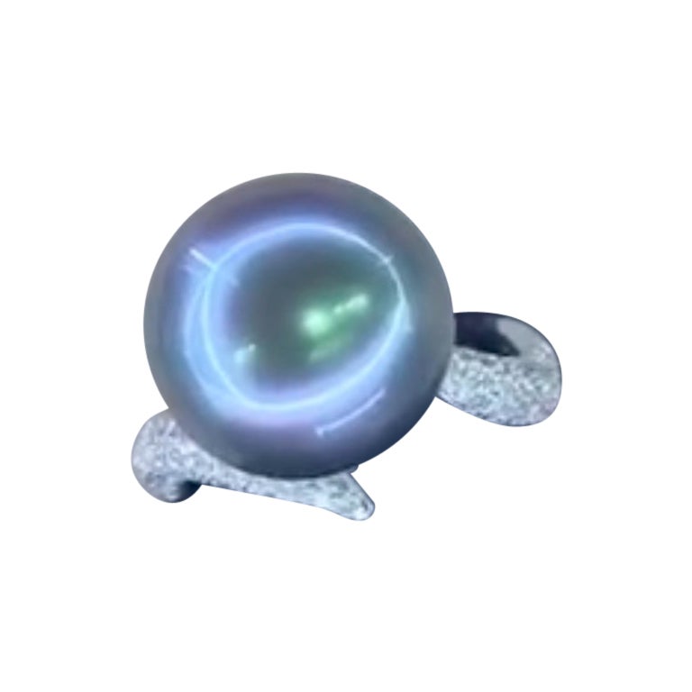 GIT Certified Tahitian Pearl Diamonds 18K Gold Ring