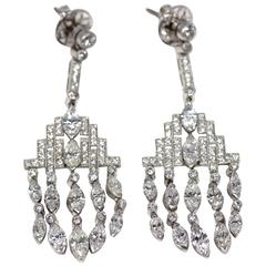 Retro 1970s Art Deco Style Diamond Set Platinum Chandelier Drop Earrings