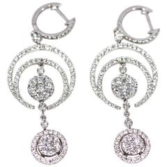 Diamond White Gold Encrusted Cluster Drop Earrings