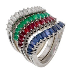 Vintage gemstone 18k white gold band set