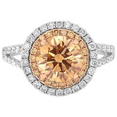 Certified Fancy Yellowish Brown Diamond Double Halo Two Color Gold Ring 3